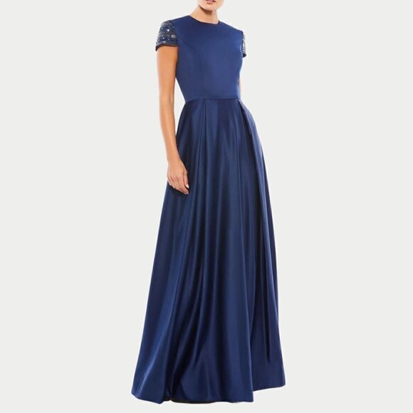 NWT Ieena for Mac Duggal Elegant Hand-Beaded Cap Sleeve A-Line Gown Size 8 - Picture 1 of 8